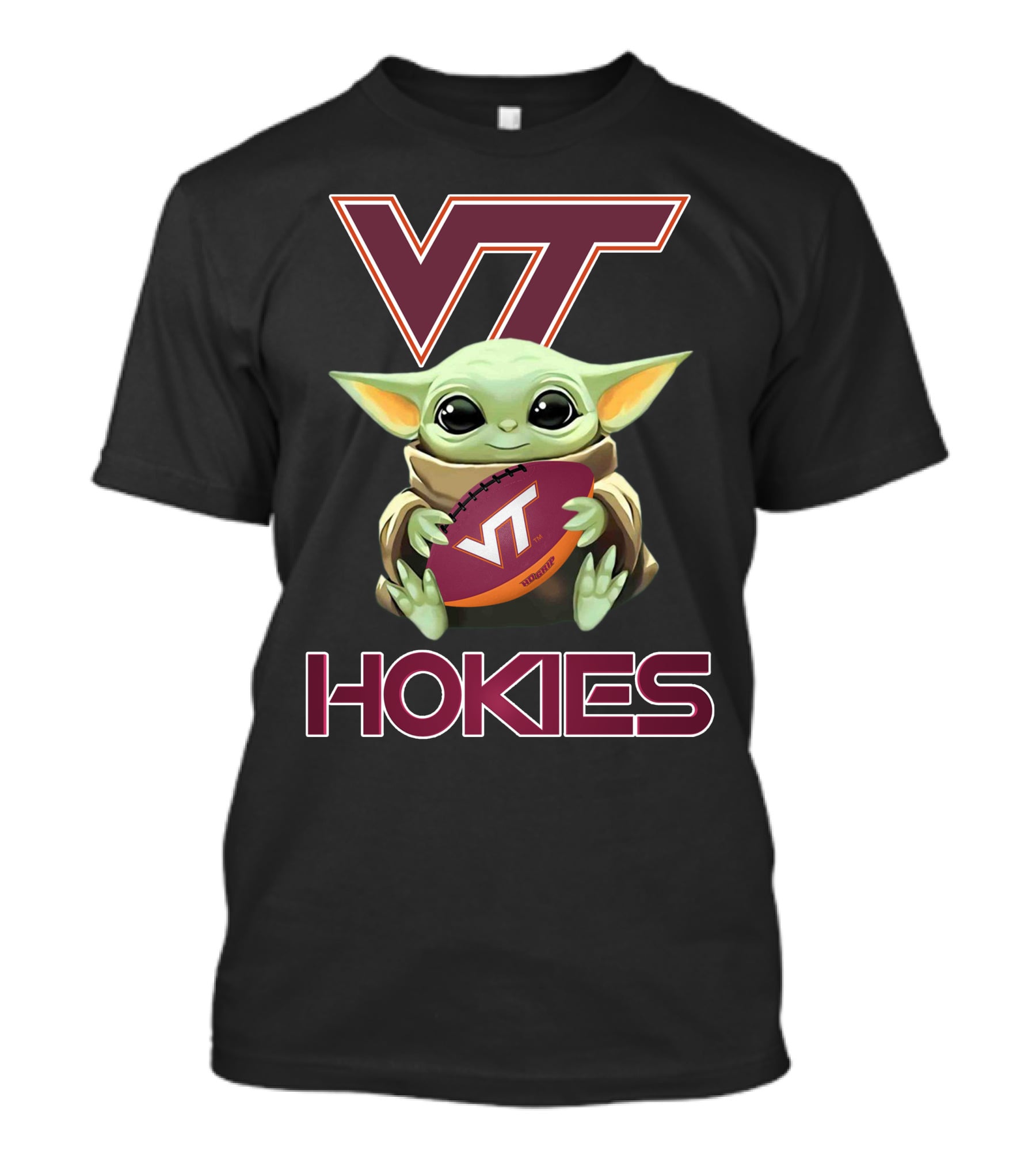 Vt Hokies Baby Yoda Football T-Shirt
