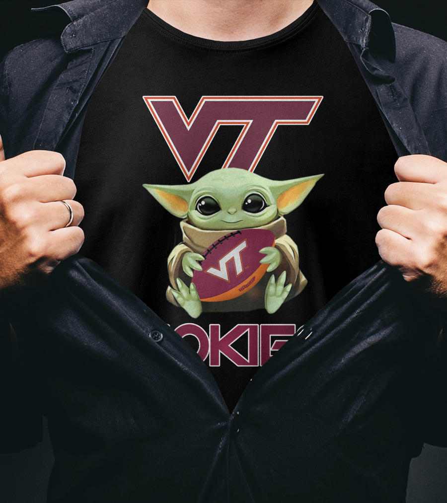 Vt Hokies Baby Yoda Football T-Shirt