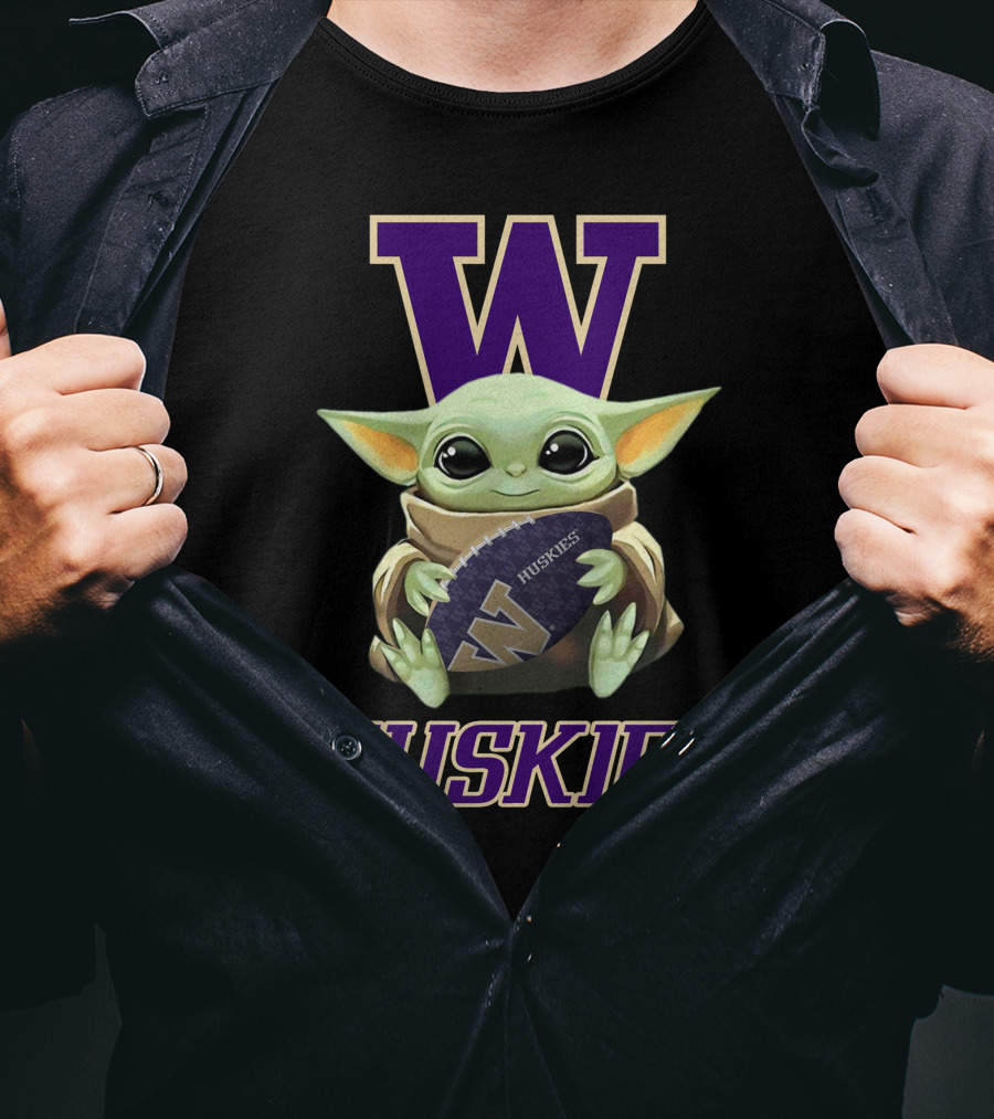 Washington Huskies Baby Yoda Football Fan T-Shirt