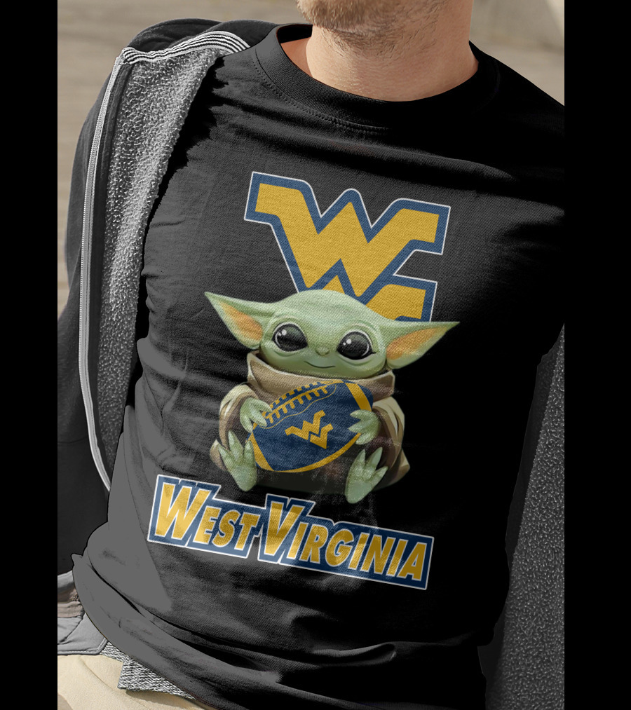 West Virginia Mountaineers Baby Yoda Football T-Shirt