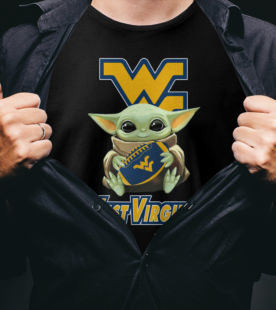 West Virginia Mountaineers Baby Yoda Football T-Shirt