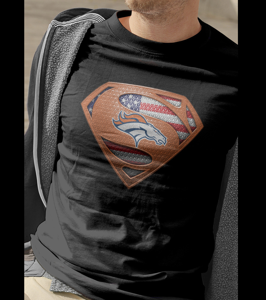 Denver Broncos Superman Shield American Flag T-Shirt
