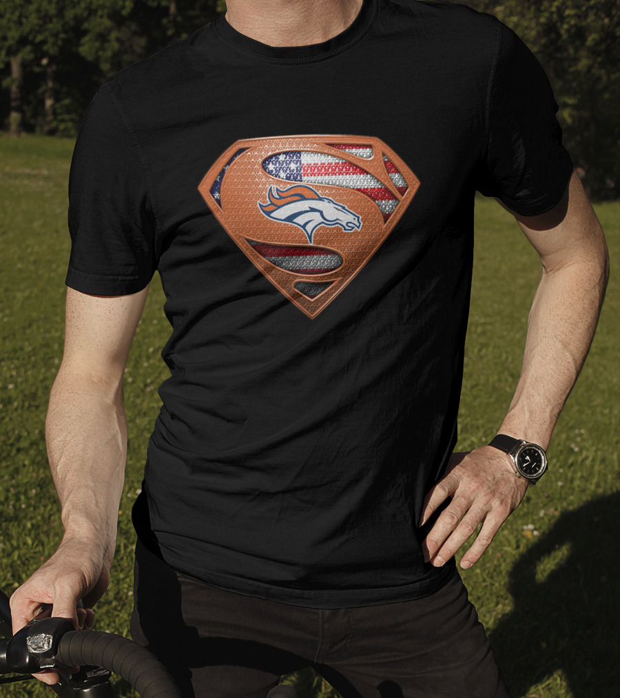 Denver Broncos Superman Shield American Flag T-Shirt