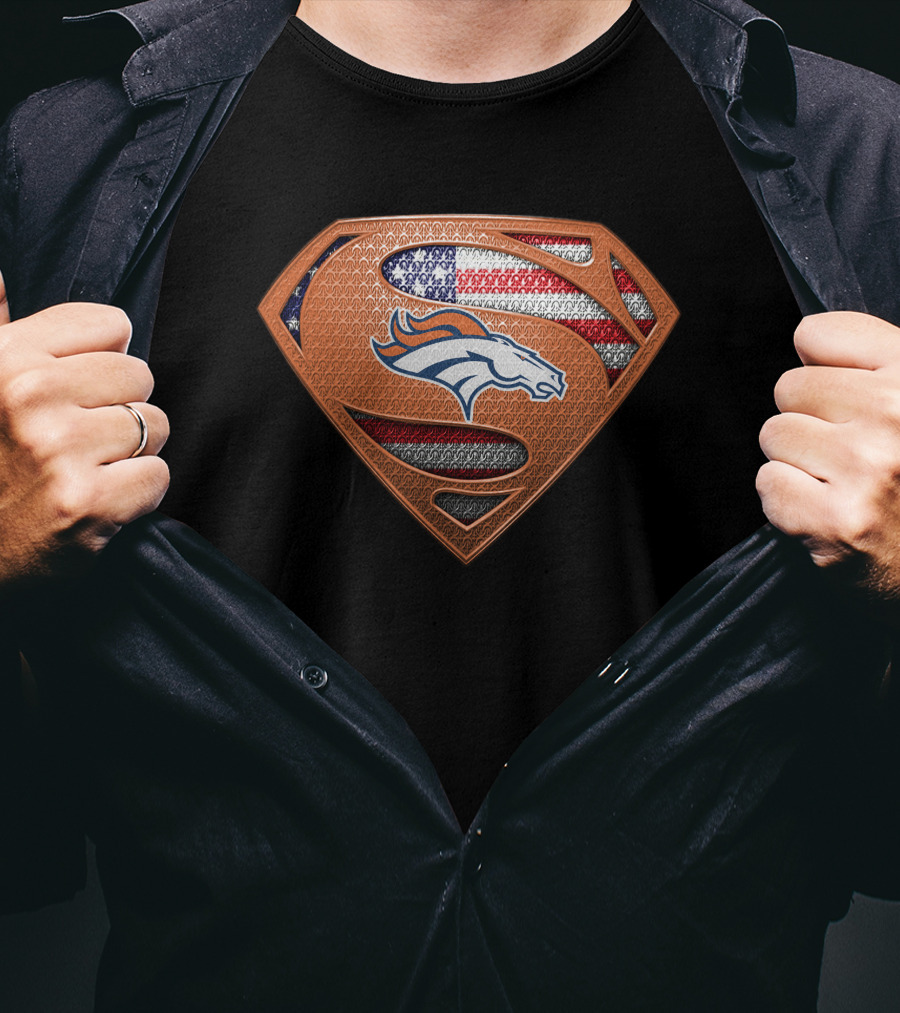 Denver Broncos Superman Shield American Flag T-Shirt