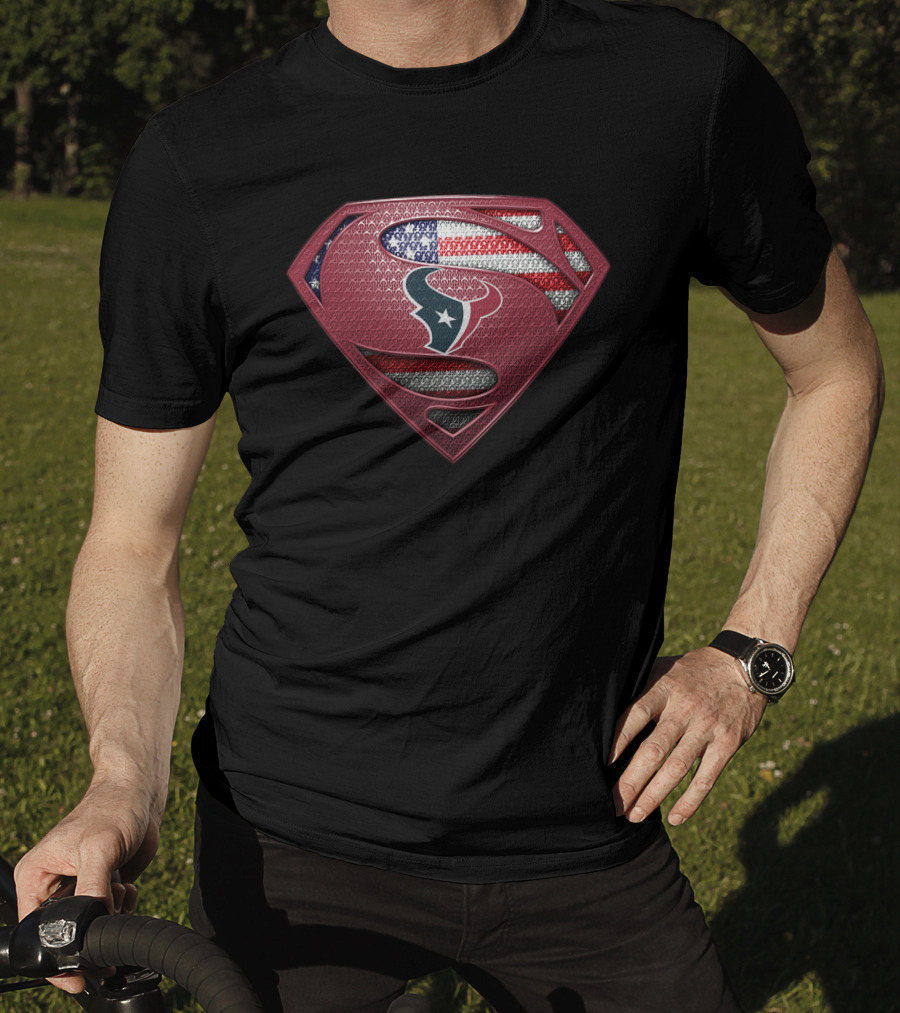 Houston Texans Superman Shield American Flag T-Shirt