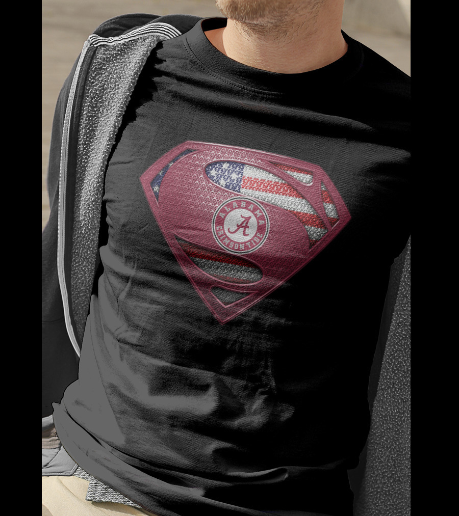 Alabama Crimson Tide Superman Logo American Flag T-Shirt