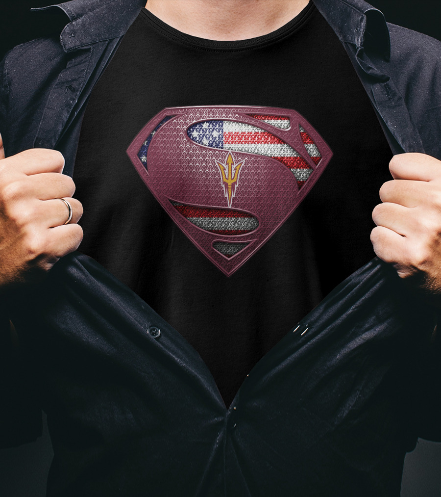 Arizona State Sun Devils Superman Logo With American Flag T-Shirt