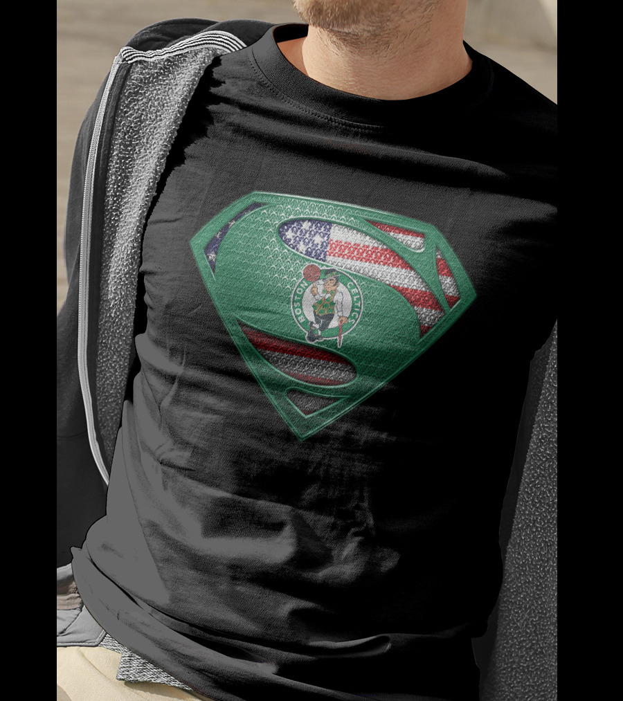 Boston Celtics Superman Logo With American Flag T-Shirt