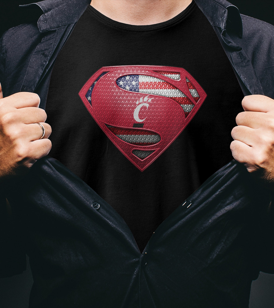 Superman Cincinnati Bearcats American Flag Shield T-Shirt