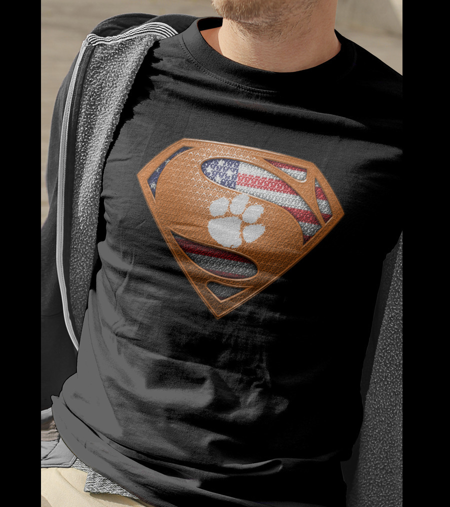 Clemson Tigers Superman American Flag T-Shirt