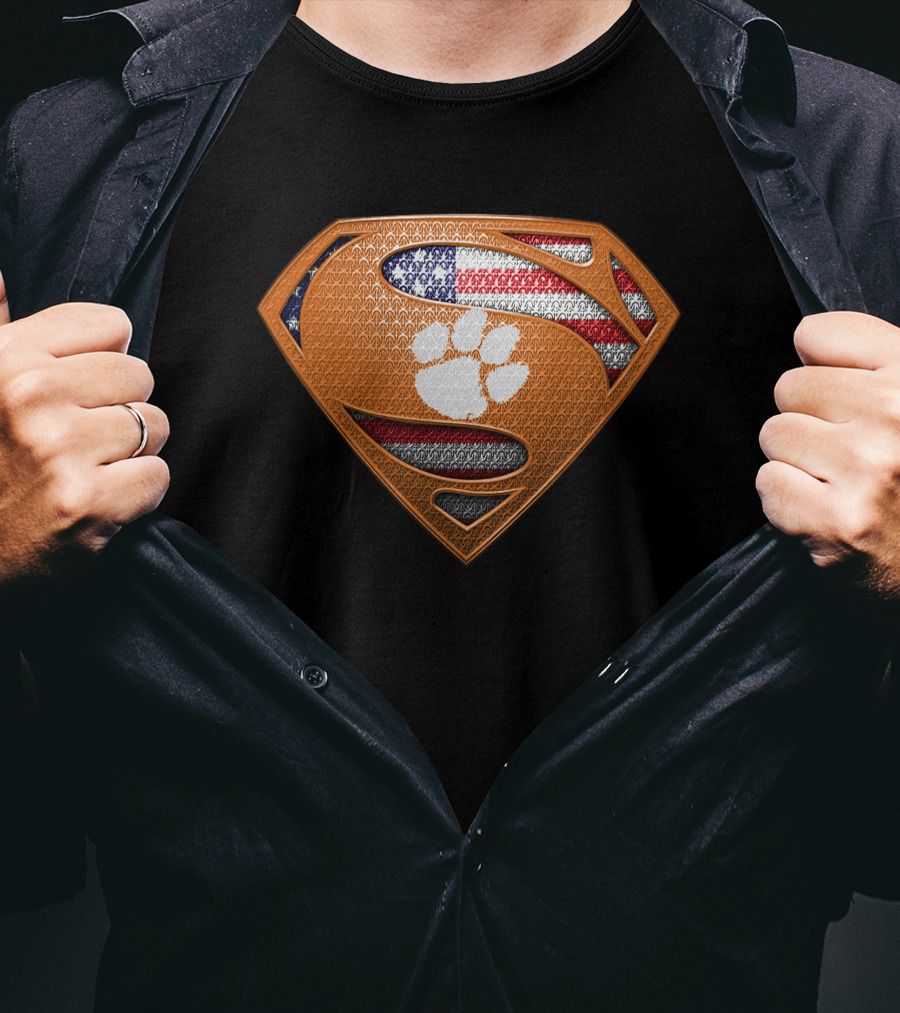 Clemson Tigers Superman American Flag T-Shirt