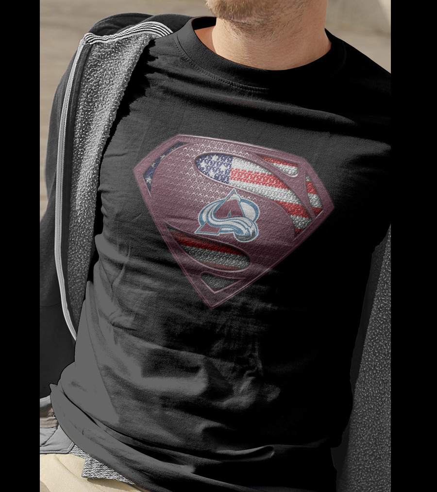Colorado Avalanche Superman Shield American Flag T-Shirt