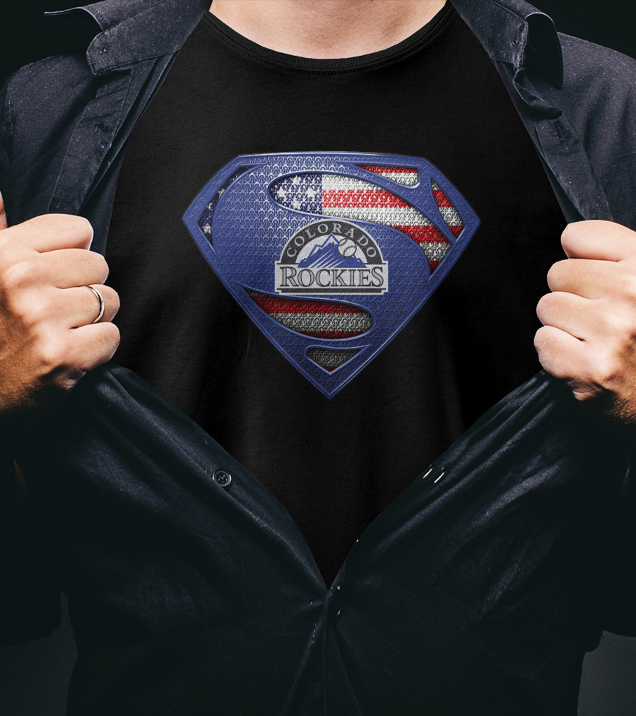 Colorado Rockies Superman Shield American Flag T-Shirt