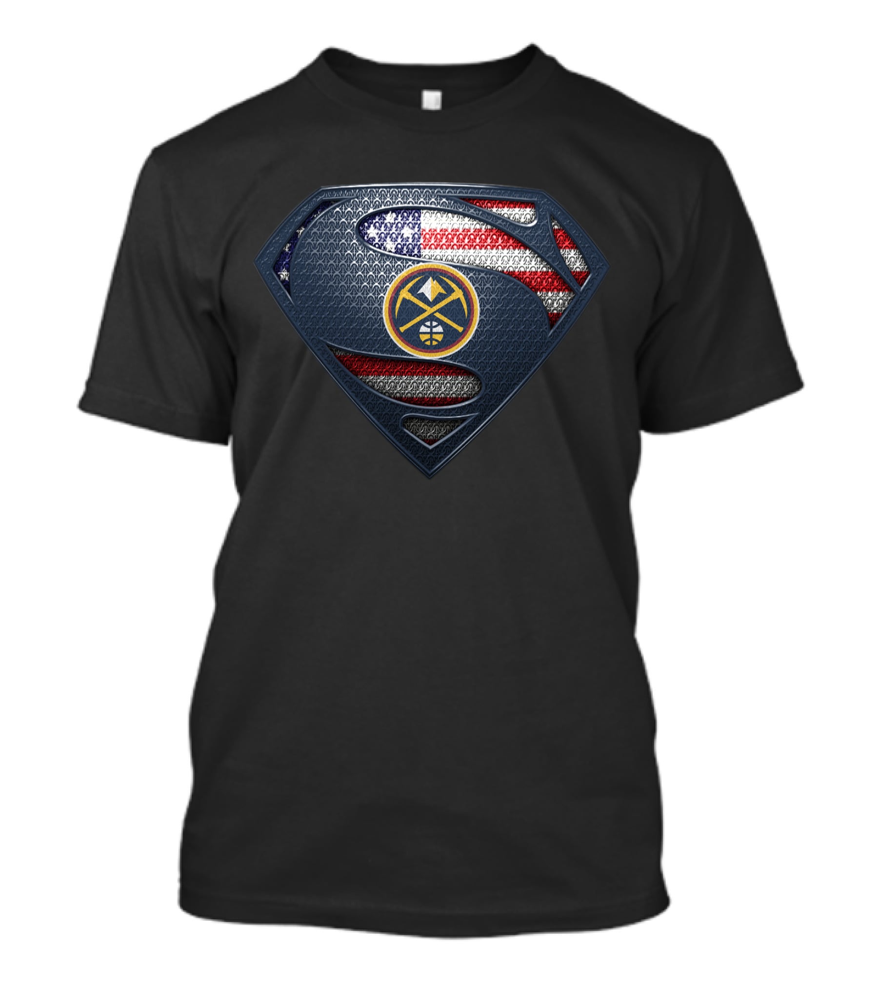 Denver Nuggets Superman American Flag Logo Badge T-Shirt