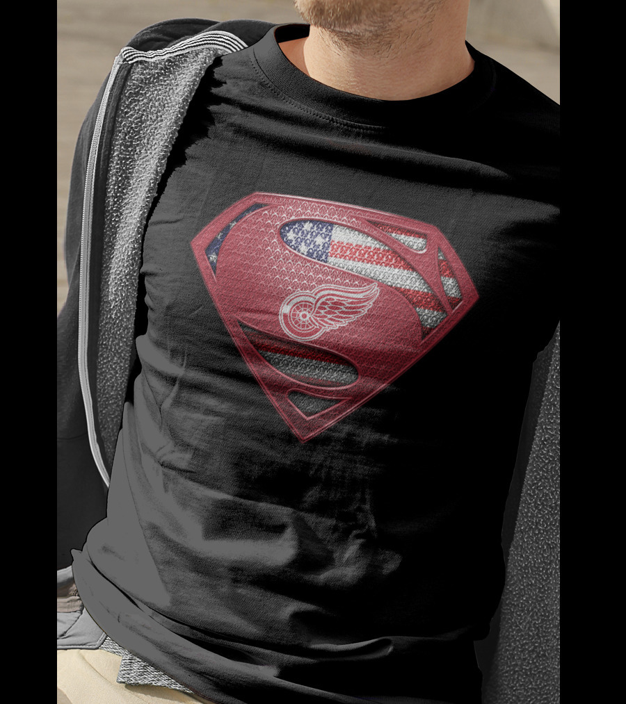 Detroit Red Wings Superman Logo American Flag T-Shirt