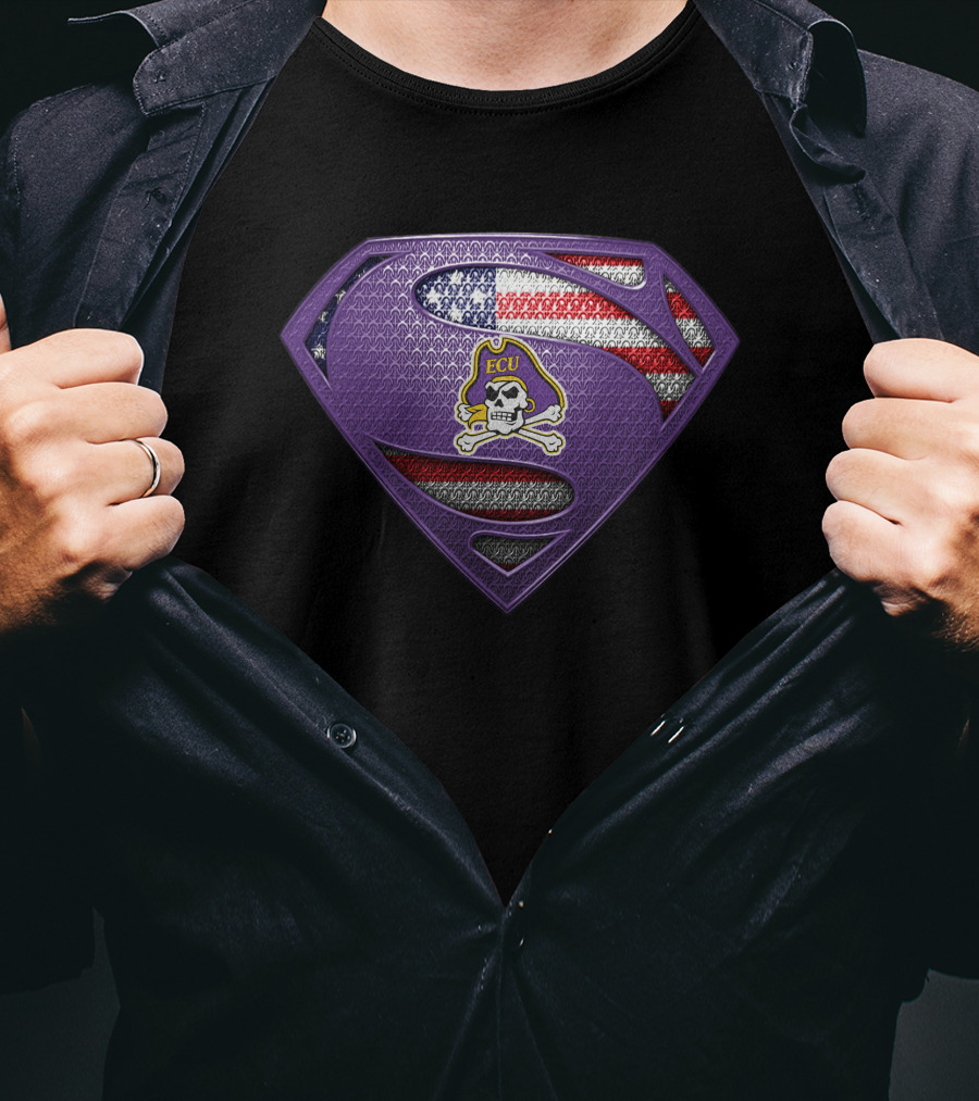 Ecu Pirates Superman Shield American Flag T-Shirt