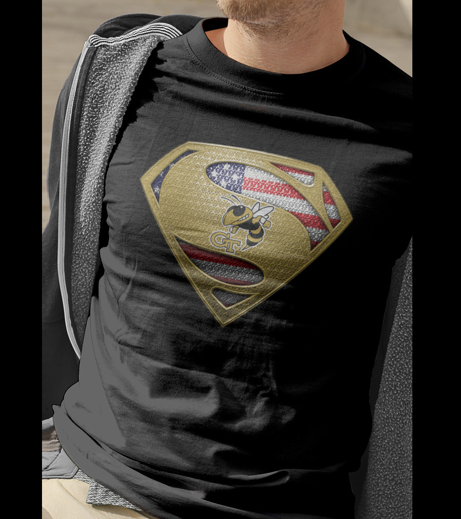 Georgia Tech Yellow Jackets Superman American Flag T-Shirt