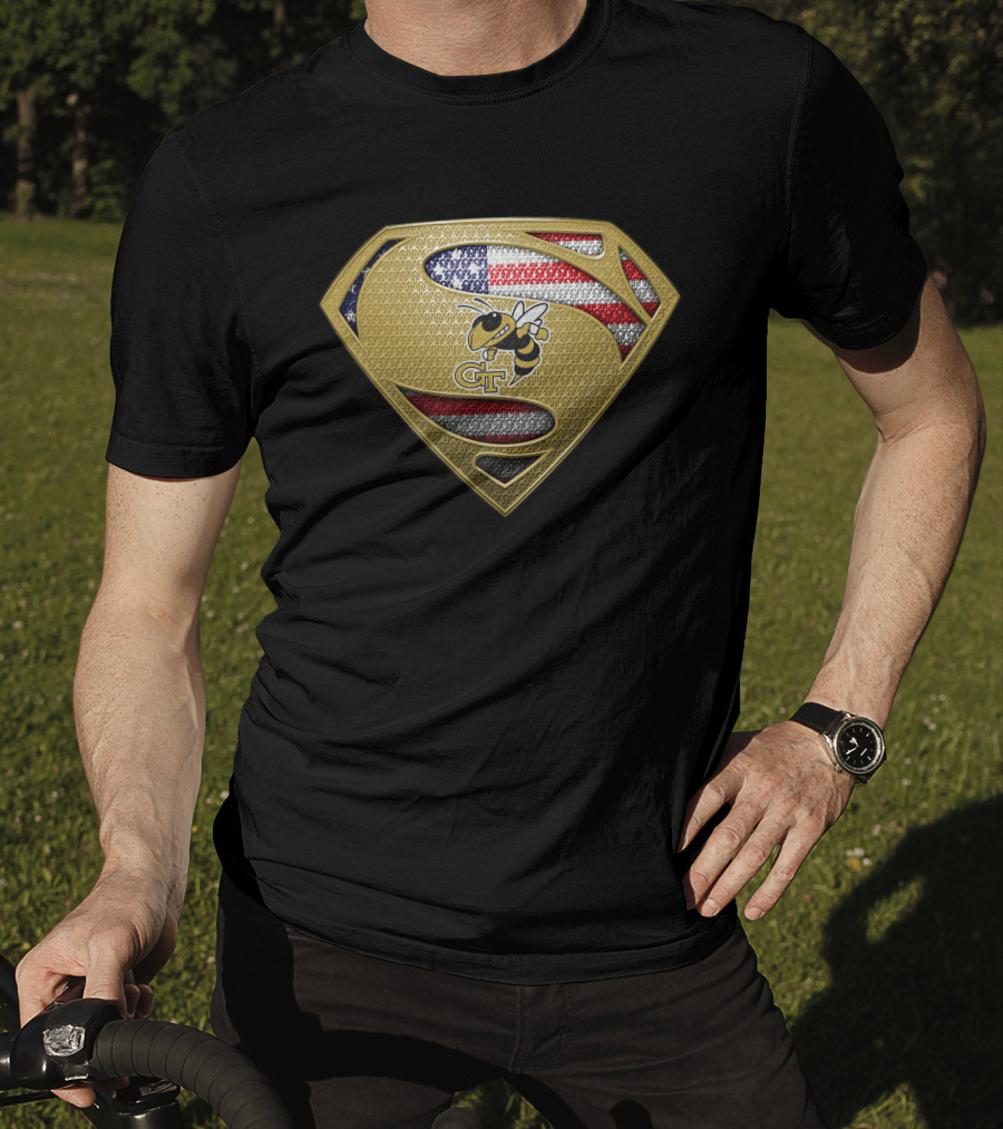 Georgia Tech Yellow Jackets Superman American Flag T-Shirt