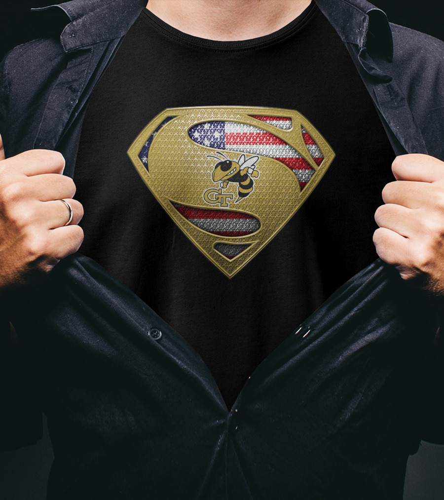 Georgia Tech Yellow Jackets Superman American Flag T-Shirt