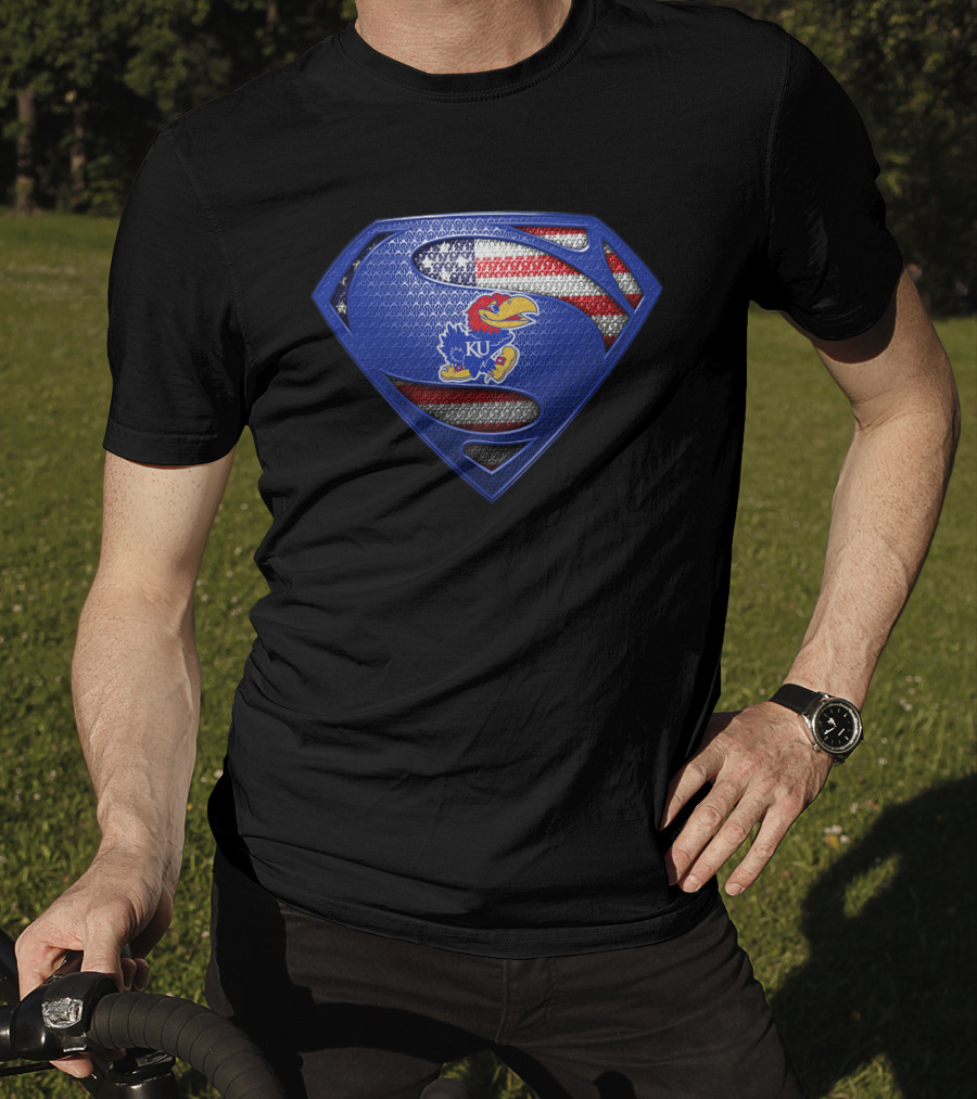 Kansas Jayhawks Superman Usa Flag T-Shirt