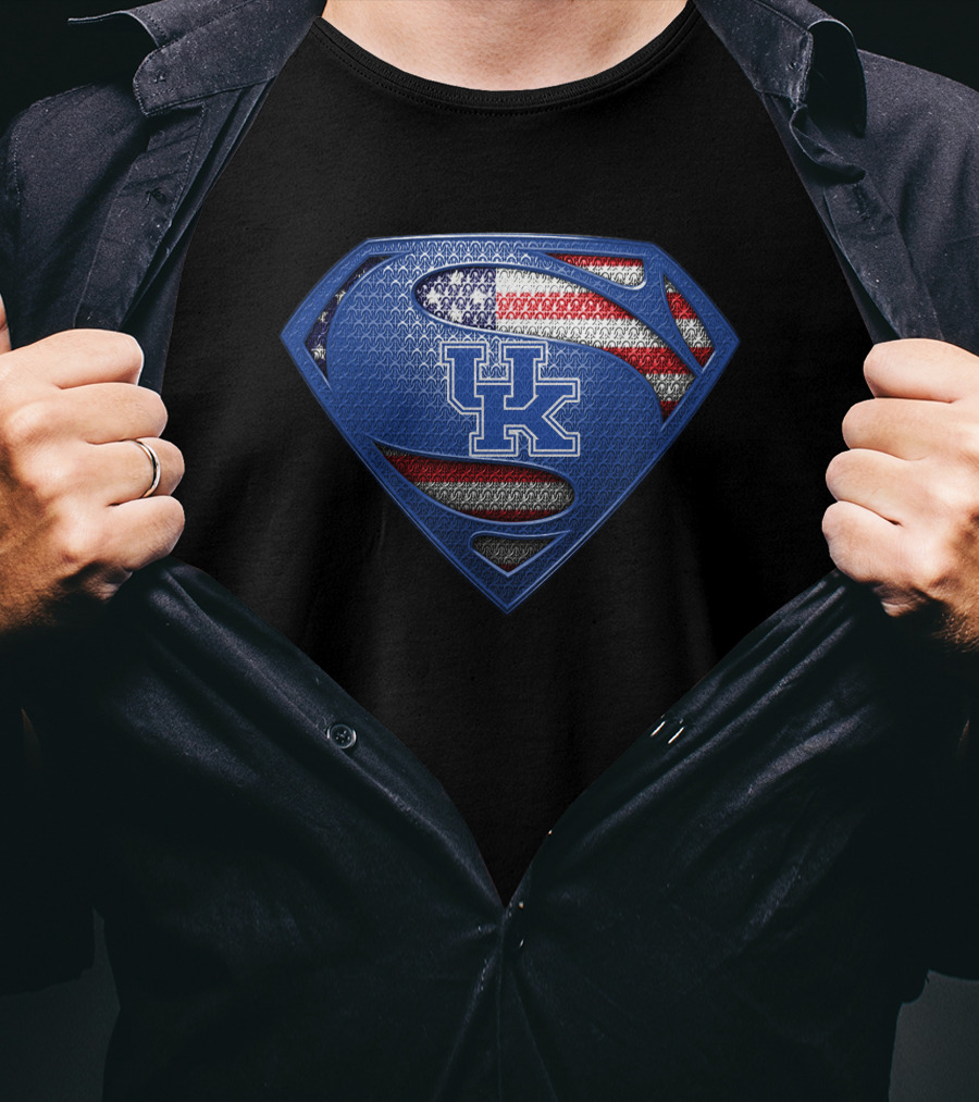 Kentucky Wildcats Uk American Flag Superman T-Shirt