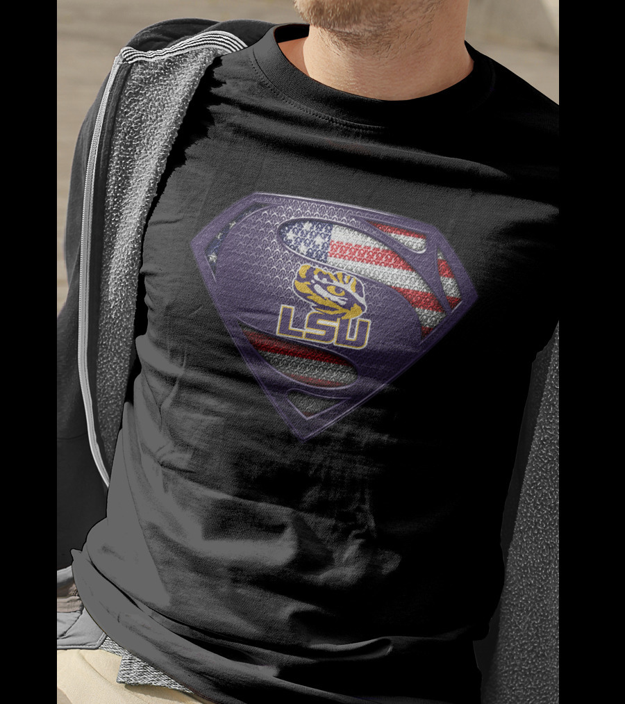 Lsu Tigers Superman American Flag T-Shirt