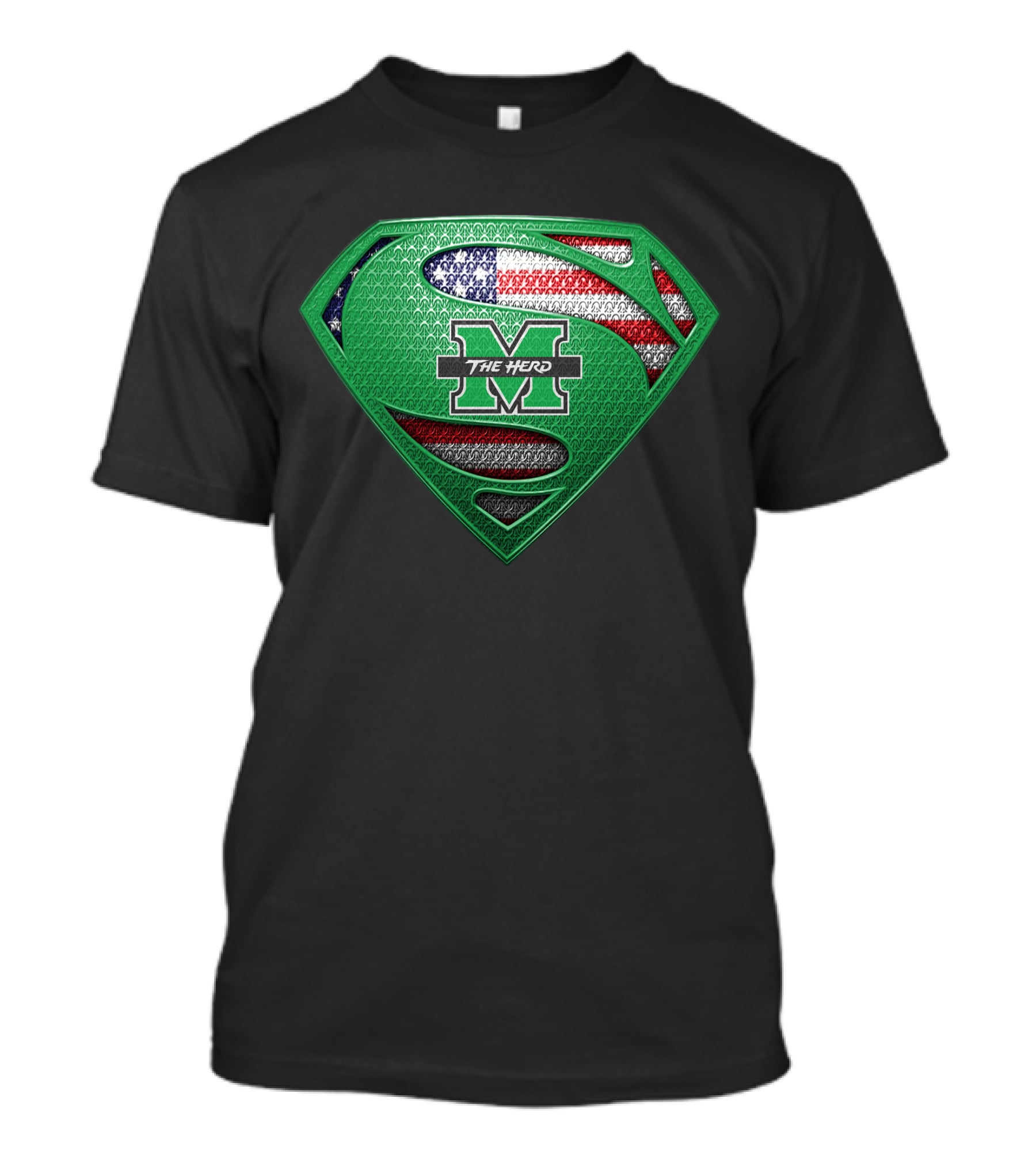Marshall Thundering Herd Superman Logo With American Flag Element T-Shirt