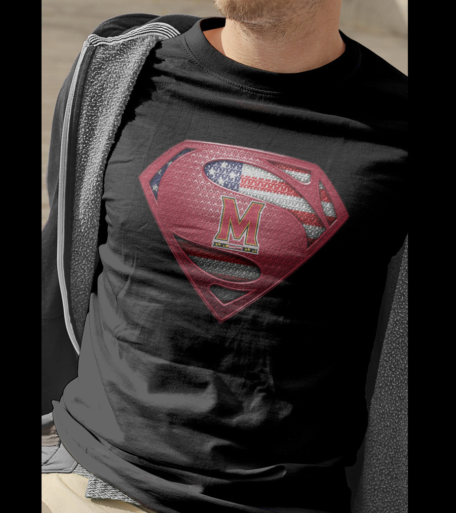 Maryland Terrapins Superman Logo With American Flag T-Shirt