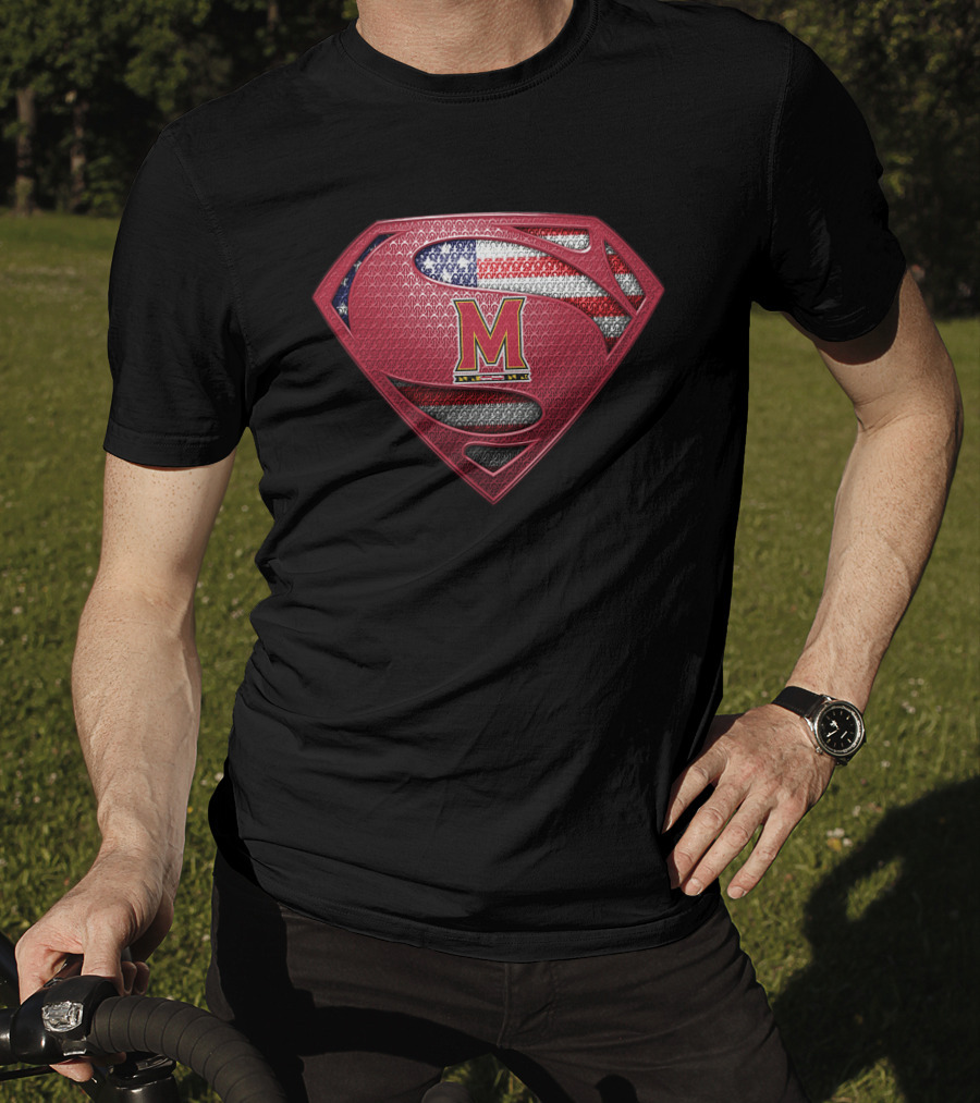 Maryland Terrapins Superman Logo With American Flag T-Shirt