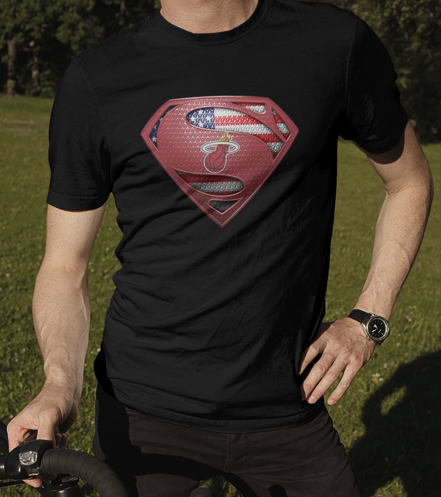 Superman Shield Miami Heat American Flag Fusion T-Shirt