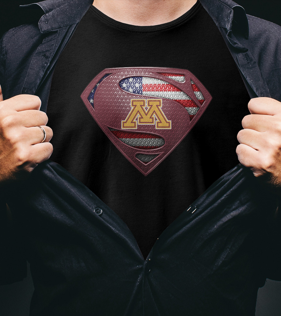 Minnesota Golden Gophers Superman Logo With American Flag T-Shirt
