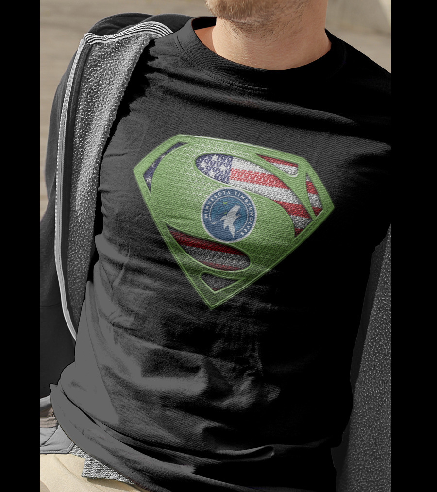 Minnesota Timberwolves Superman Logo With American Flag T-Shirt