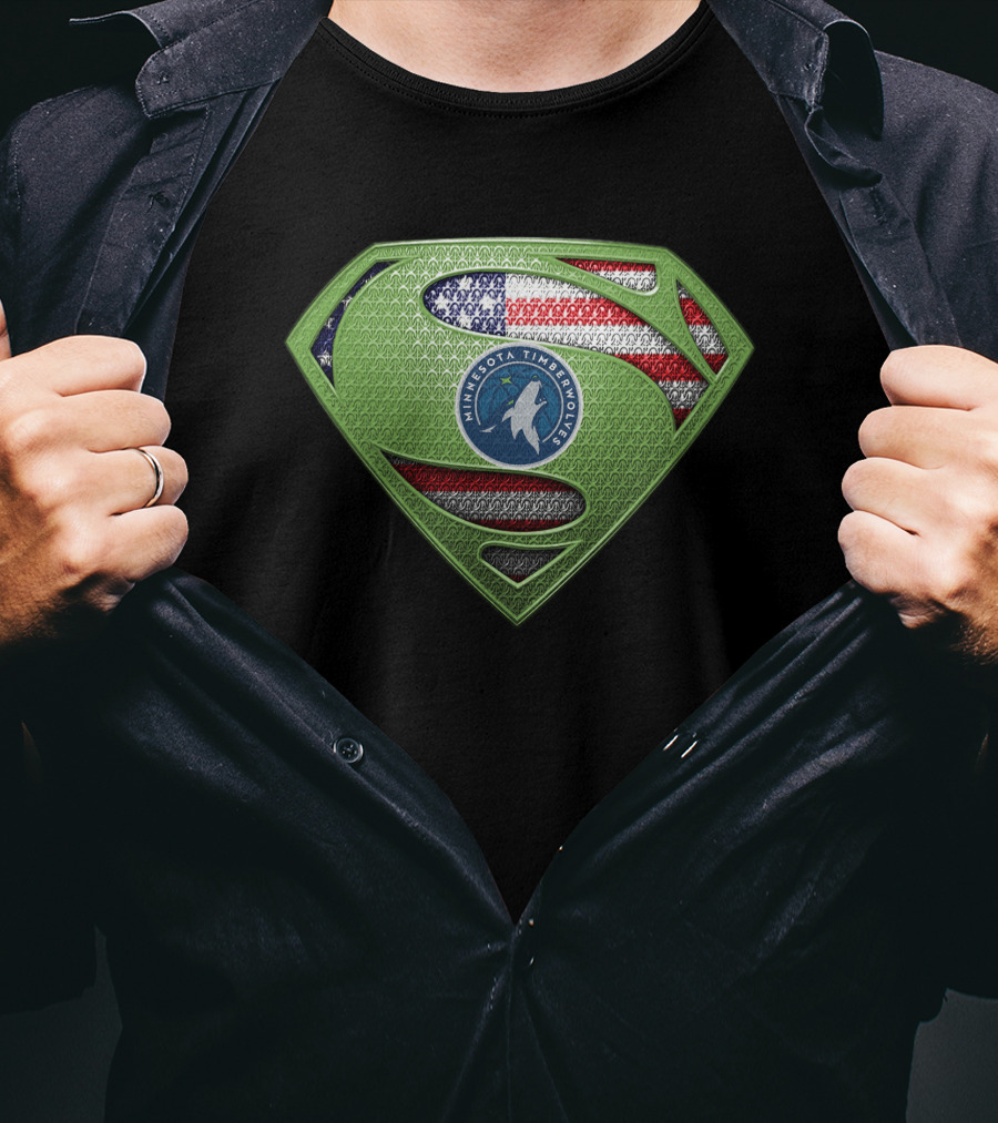 Minnesota Timberwolves Superman Logo With American Flag T-Shirt