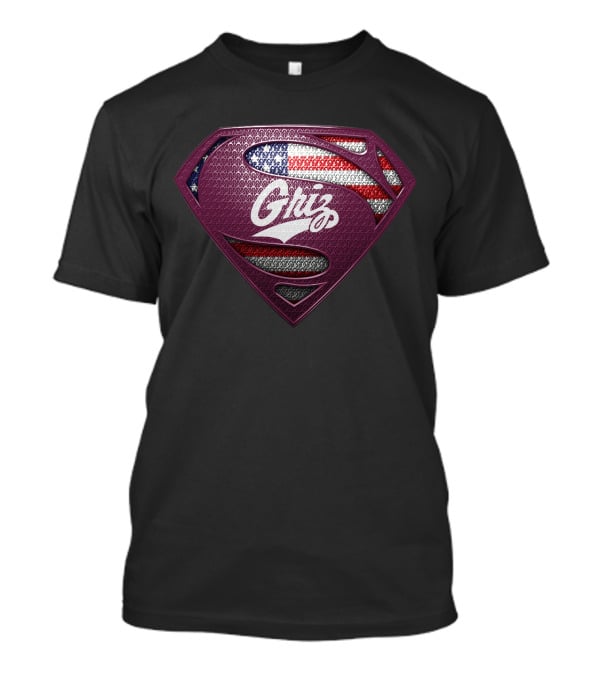 Montana Grizzlies Griz Superman Shield With American Flag T-Shirt