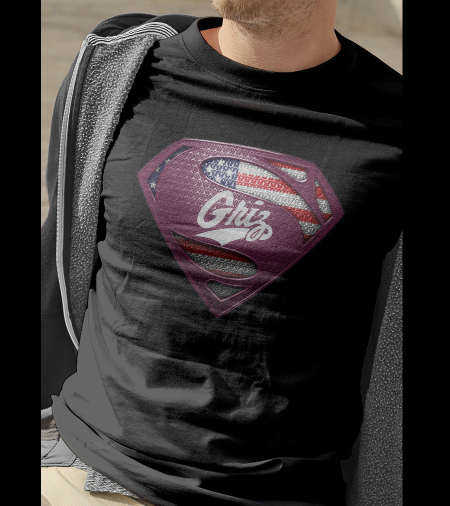 Montana Grizzlies Griz Superman Shield With American Flag T-Shirt