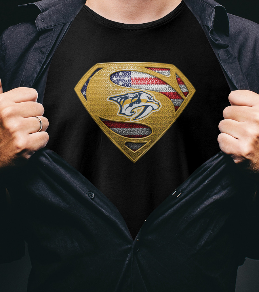 Nashville Predators Superman American Flag Badge T-Shirt