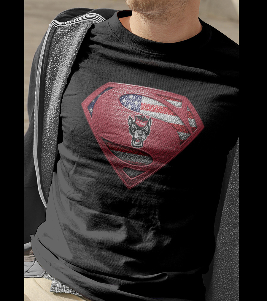 Nc State Wolfpack Superman Shield Usa Flag T-Shirt