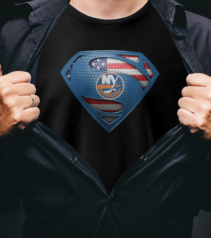 New York Islanders Superman Shield American Flag T-Shirt