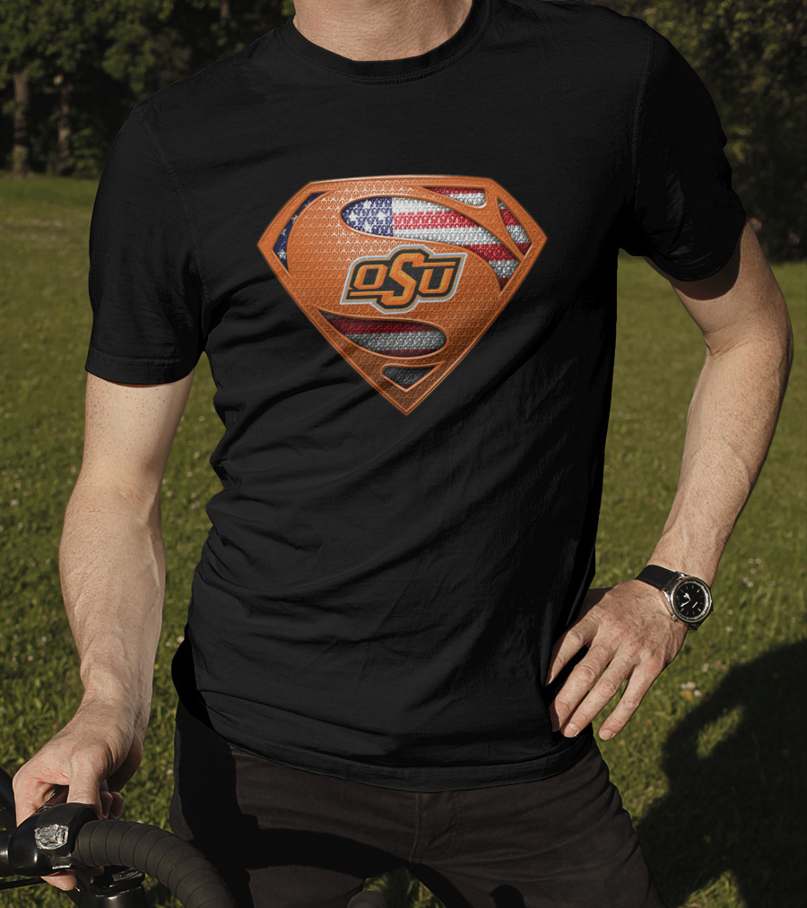 Osu Oklahoma State Cowboys Superman American Flag T-Shirt
