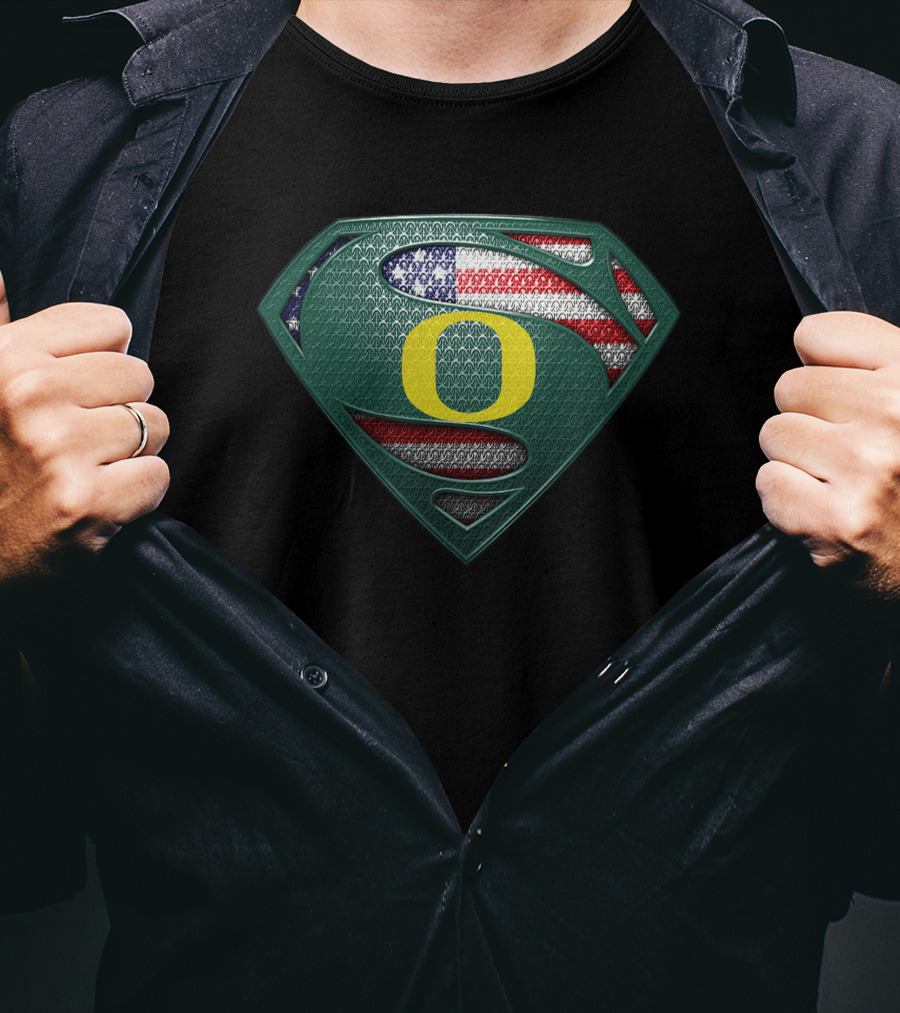 Oregon Ducks Superman Logo American Flag T-Shirt