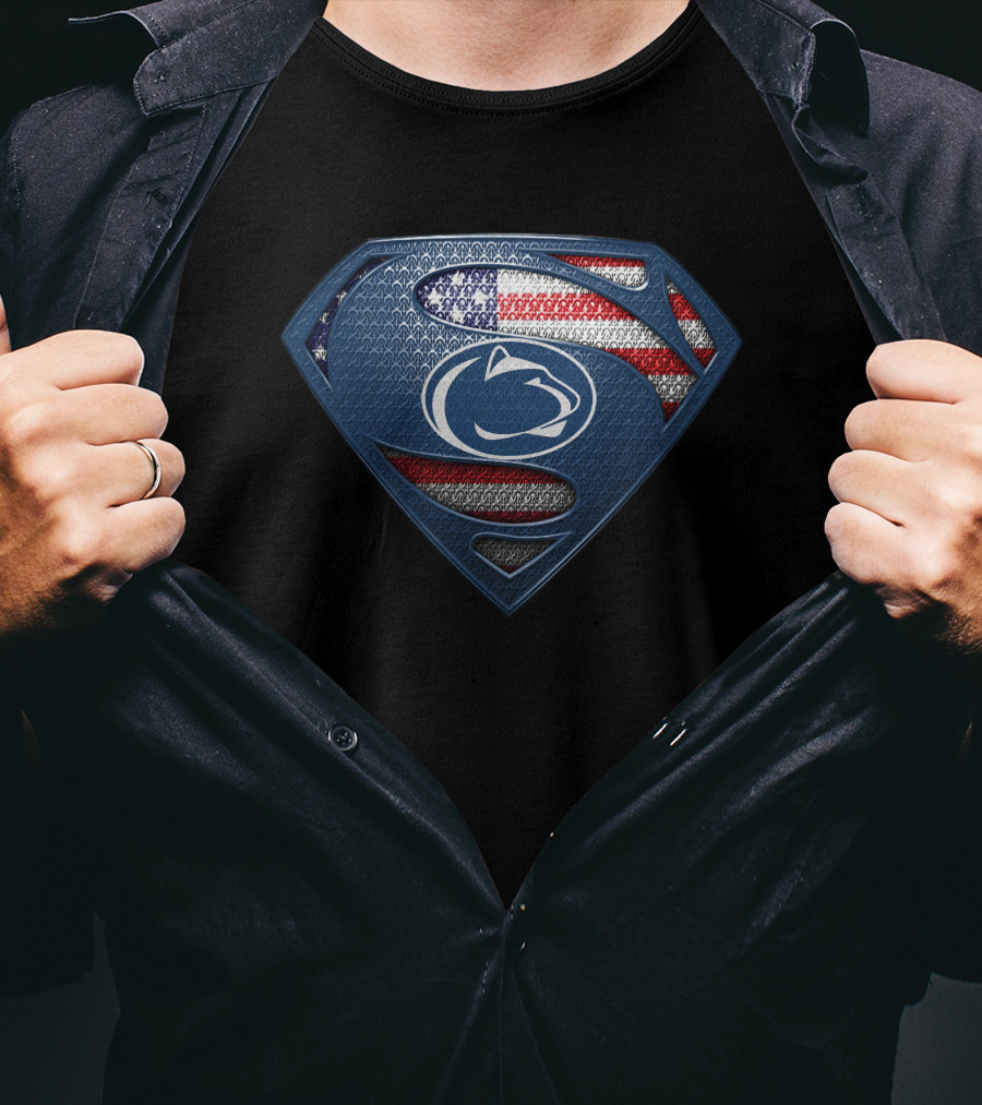 Penn State Nittany Lions Superman Shield American Flag T-Shirt
