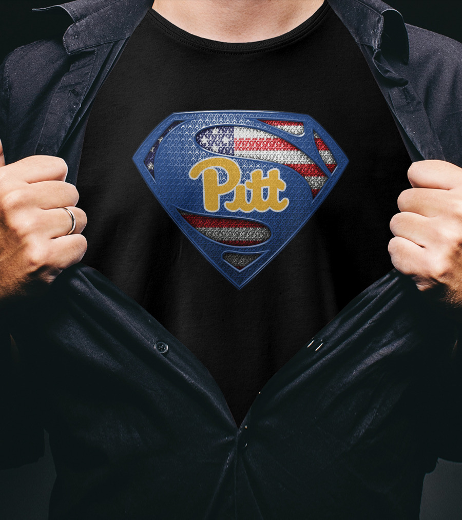 Pitt Superman Logo With American Flag T-Shirt