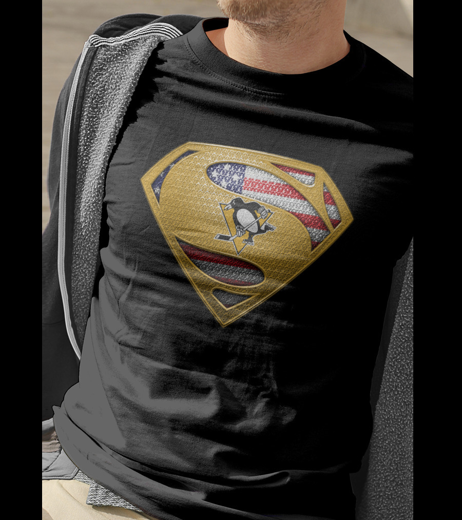Pittsburgh Penguins Superman American Flag T-Shirt