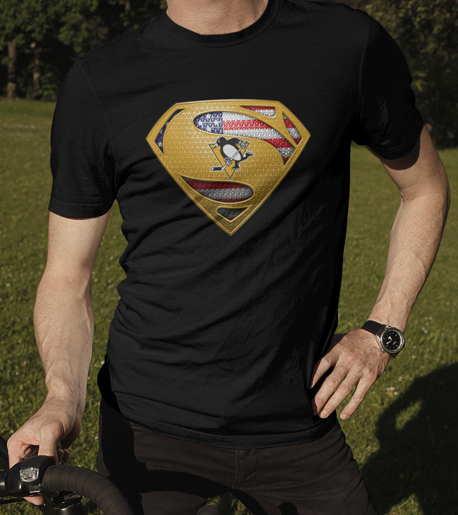 Pittsburgh Penguins Superman American Flag T-Shirt