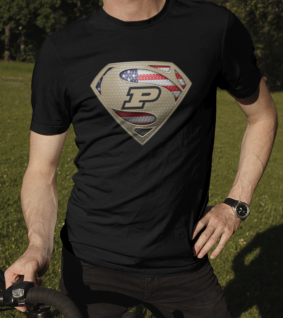 Purdue Boilermakers P American Flag Superman T-Shirt