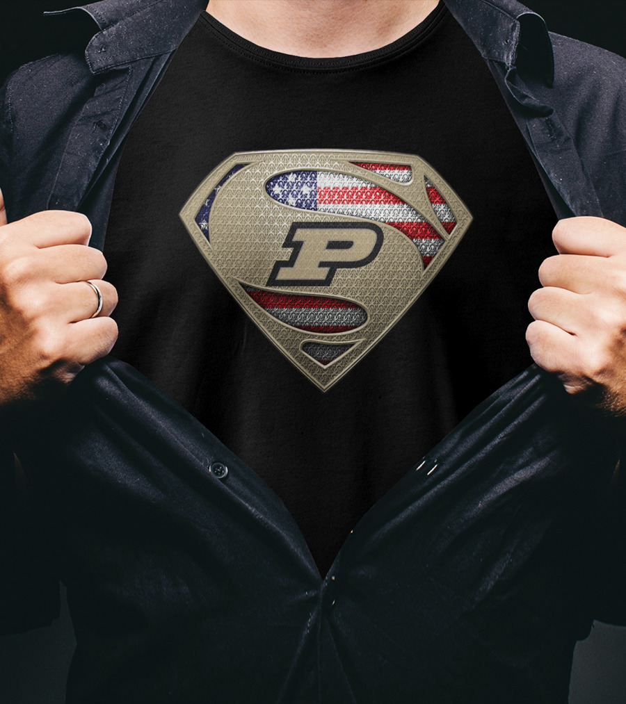 Purdue Boilermakers P American Flag Superman T-Shirt