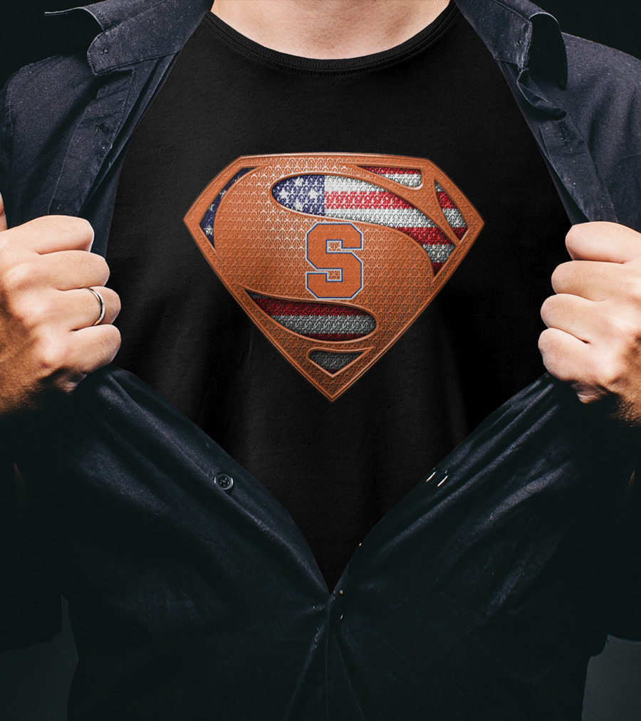 Syracuse Orange S Superman American Flag Badge T-Shirt