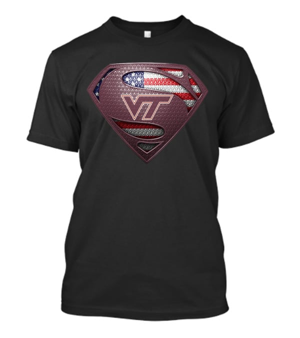 Virginia Tech Hokies Vt Superman American Flag T-Shirt