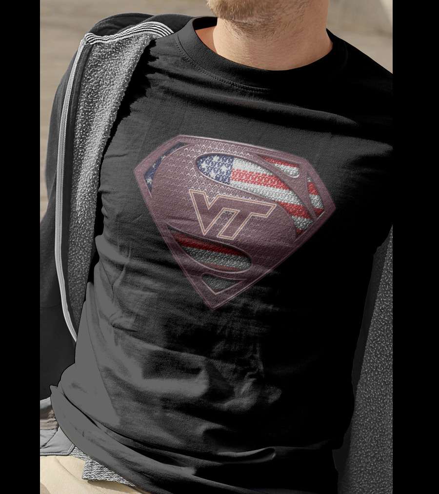 Virginia Tech Hokies Vt Superman American Flag T-Shirt