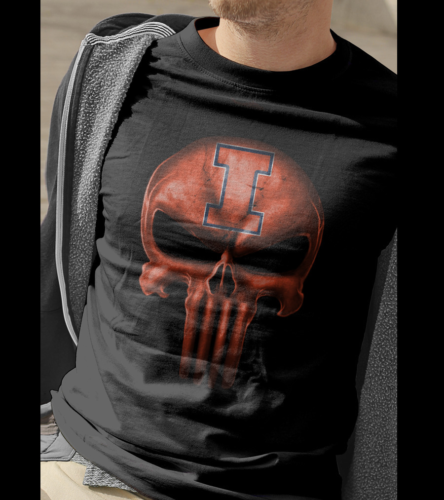 Illinois Fighting Illini Skull Icon With Blue I T-Shirt